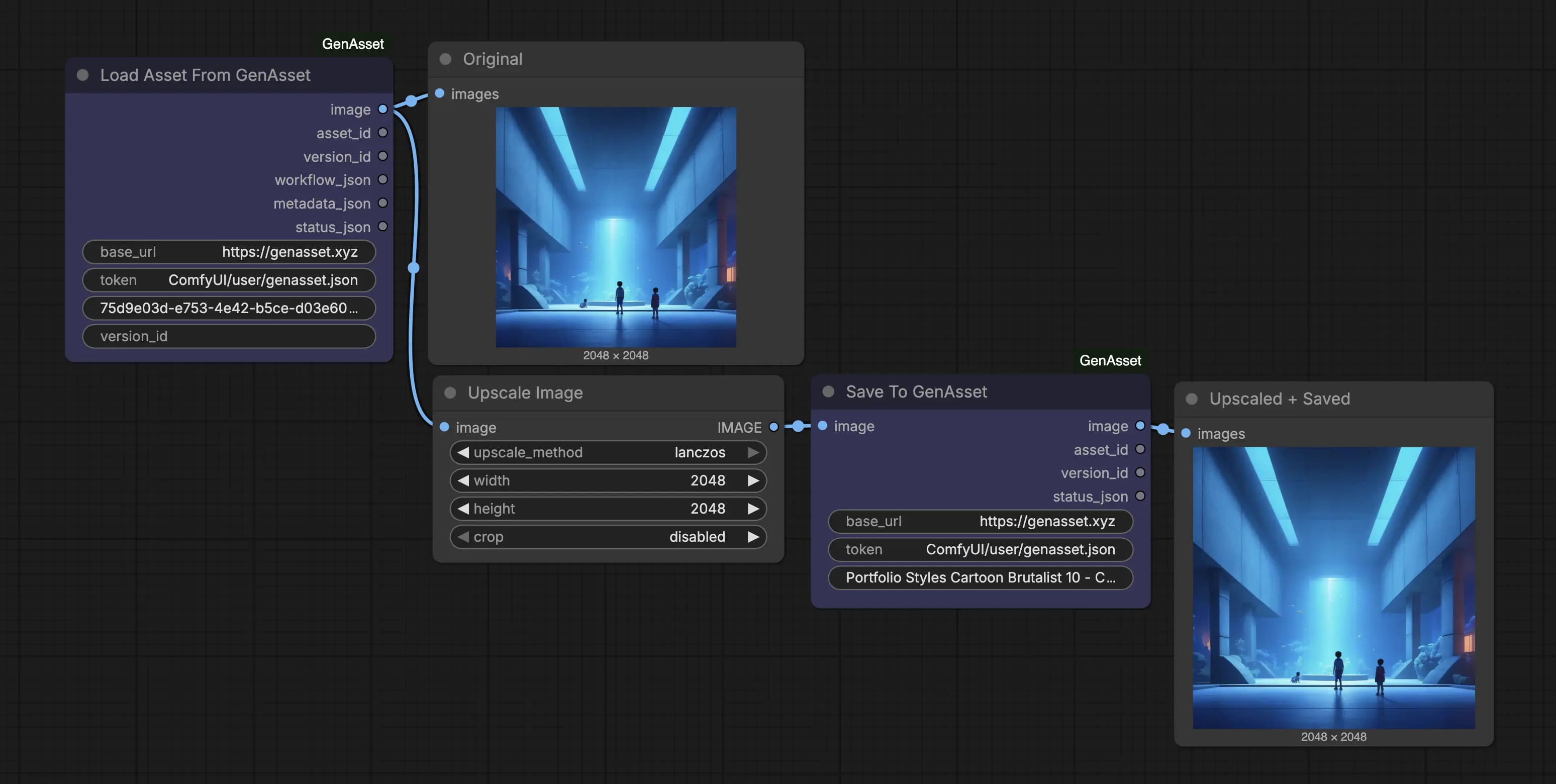Load From GenAsset - Upscale - Save To GenAsset workflow