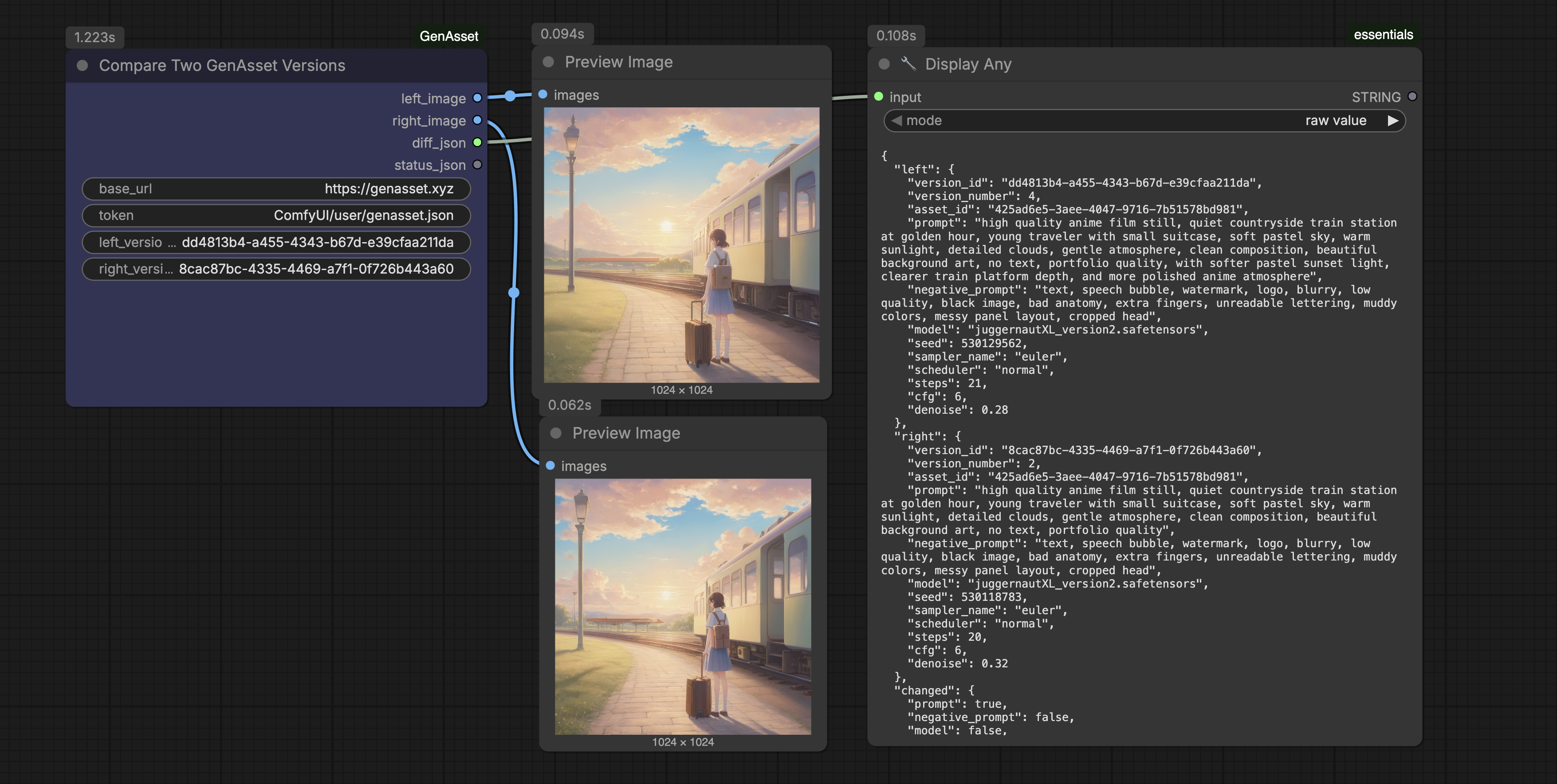 Compare two GenAsset versions workflow screenshot