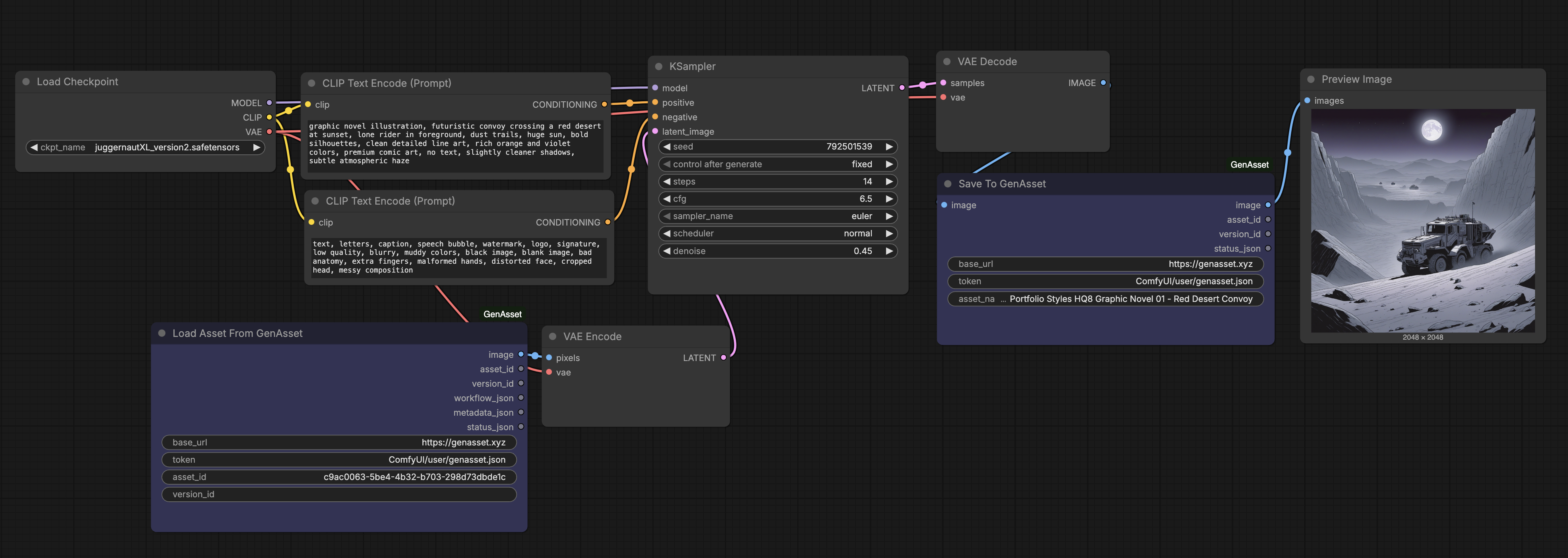 Image-to-image workflow loading from GenAsset and saving back to GenAsset