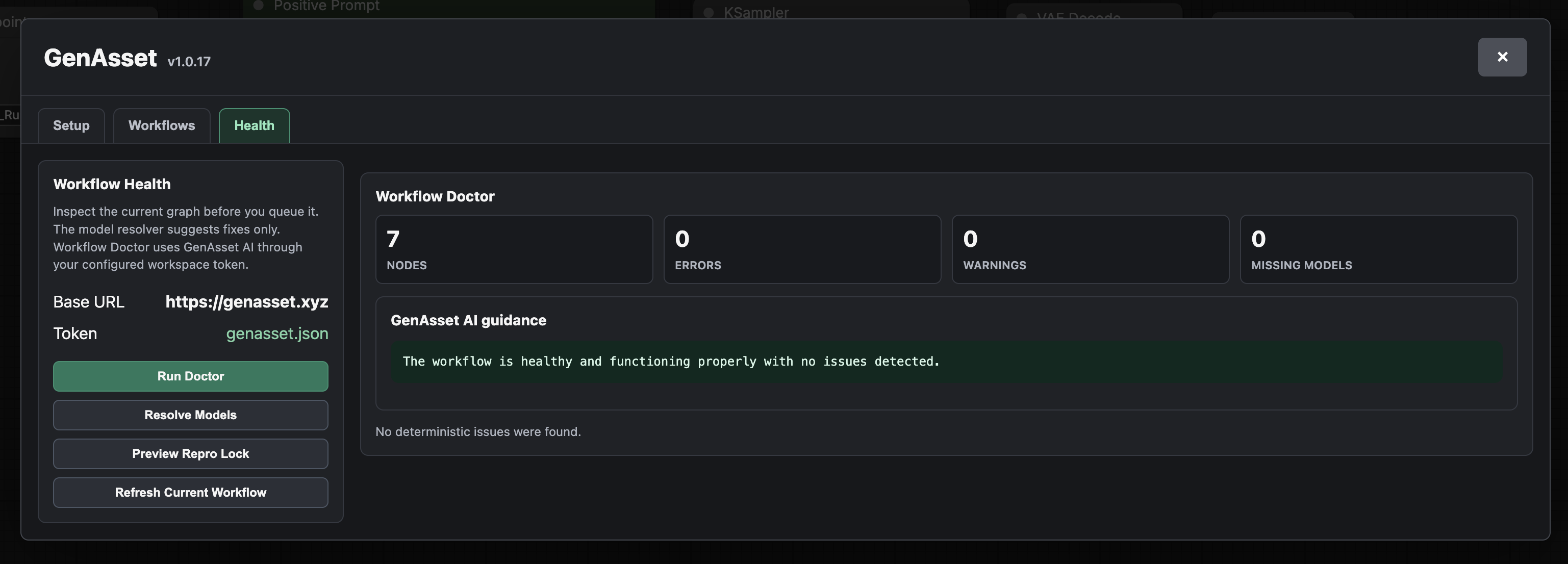 GenAsset Manager Workflow Doctor result in ComfyUI